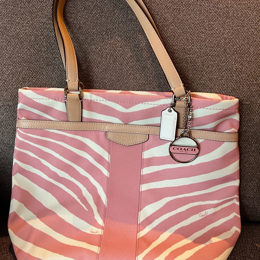 COACH Pink Striped Tote Shoulder Bag